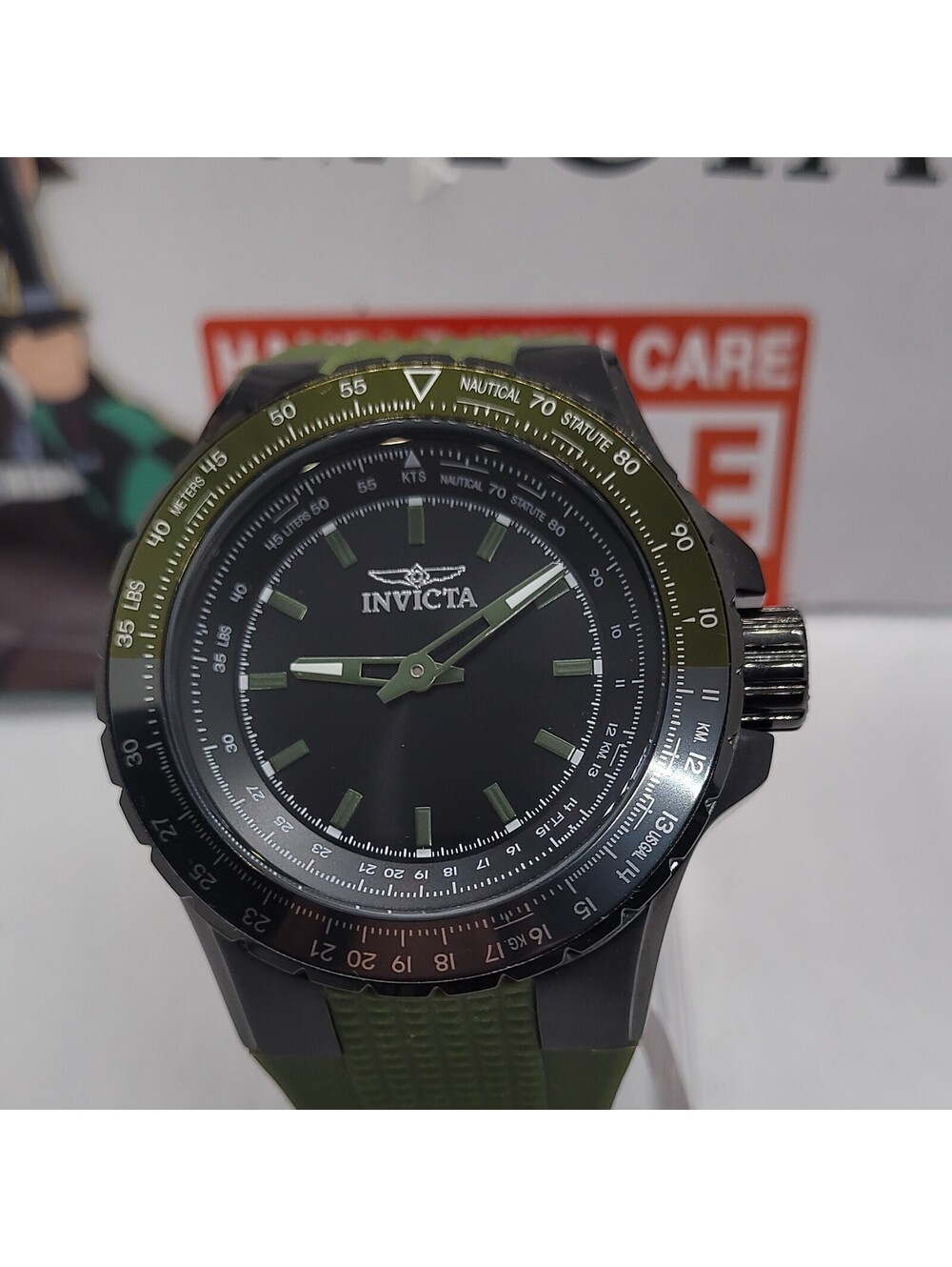 601 invicta Aviator gunmetal black dial special ops design 50mm green silicone b